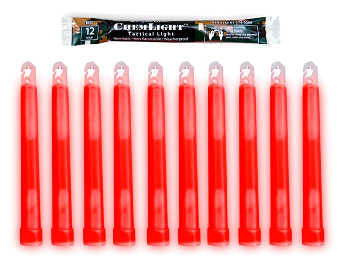 10 (TEN) - 12 Hour 6” Military ChemLight (15cm) Red lightstick (Cyalume® Branded)
