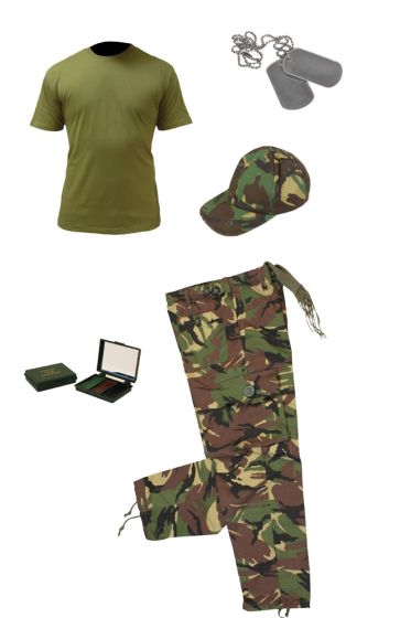 Kids Army Camo Pack 4 - Tshirt, Pants, Cap, Dog Tags and Camo Paint 
