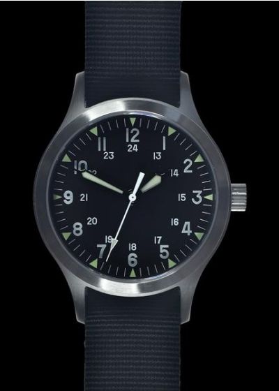 MWC Mk III Stainless Steel 1950's Pattern 100m Water Resistant Automatic Military Watch with Sapphire Crystal (12/24 Hour Dial Variant)