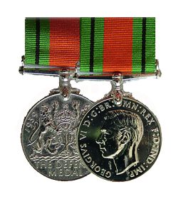 Official 1939 - 1945 Miniature WW2 Defence Medal and Ribbon