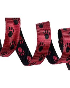 spiral-of-25mm-webbing-red-and-back-double-sided-polypropylene-webbing-with-red-and-black-paw-prints