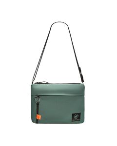 Front view of Mammut Xeron Sacoche shoulder bag in Dark Jade with adjustable strap and front zip pocket
