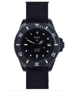 MWC 24 Jewel 300m Automatic Military Divers Watch with Sapphire Crystal and Ceramic Bezel in Black PVD Steel