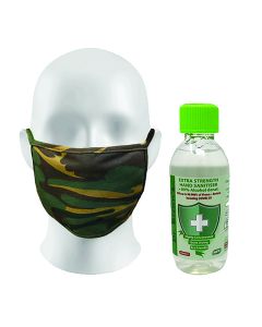 Camouflage Face Mask + 250ml Extra Strength Hand Sanitiser (80% Alcohol)