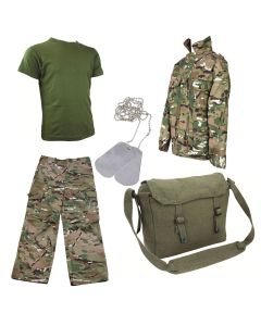 Kids Pack 8 HMTC Trousers, Jacket & Olive T-shirt, Canvas Haversack + Dog Tags 