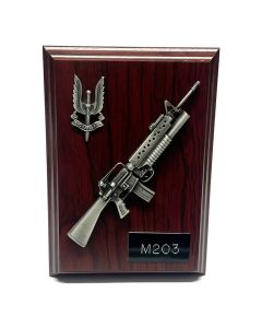 SAS Plaque M203  Rifle and Cap Badge in Pewter (6" x 4")