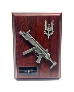 SAS Plaque MP5 Rifle and Cap Badge in Pewter (6" x 4")