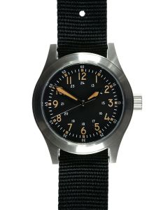 MWC Classic 1960s/70s Pattern Matt Black Vietnam Watch on Matching Webbing Strap