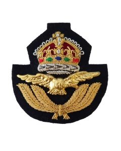 RAF Officers Forage Cap Badge - Kings Crown - Wire Embroided