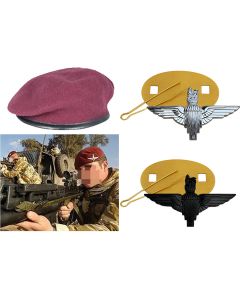 kings-crown-cap-badges-with-maroon-beret-and-a-soldier-wearing-the-beret-with-a-crown-attached
