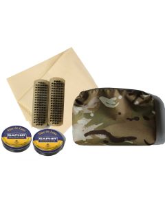 Military Boot Care Kit (Zipped MTP Pouch, Black and Brown Saphir Beaute Du Cuir Parade Gloss, Selvyt + 2 Brushes)