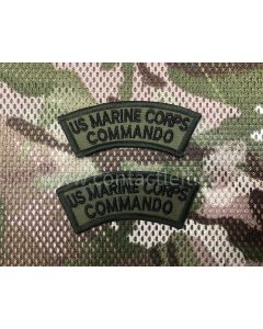 UNITED STATES MARINE CORPS COMMANDO Shoulder Titles (Pair) Black on Olive Green