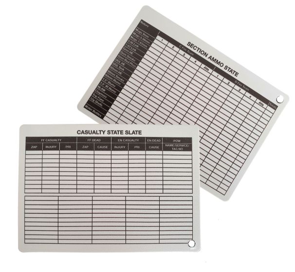 A6 - Printed Section Ammo / Casualty State Plastic Battle Slate Card (Double Sided)