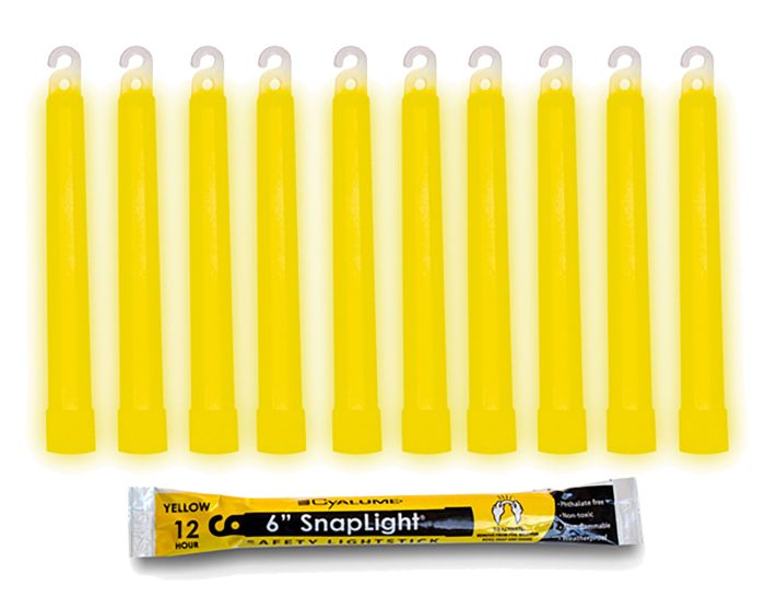 Box of 10 (TEN) 12 Hour 6” SnapLight (15cm) Yellow lightstick (Cyalume® Branded)