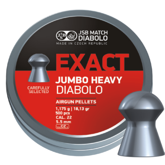 JSB Jumbo Exact Heavy .22 Pellets, Tin of 500