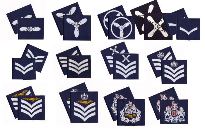 Pair Royal Air Force Blue Rank Slides - RAF - (All Ranks) Pair