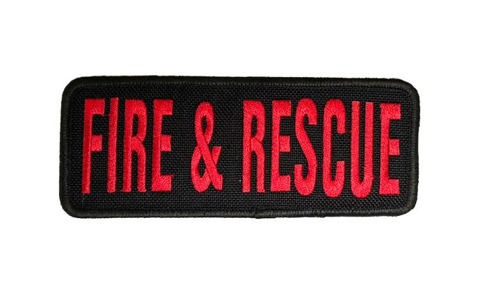Fire & Rescue Service Embroidered Patch – Red on Black (Velcro-Backed) 12.5cm x 5cm