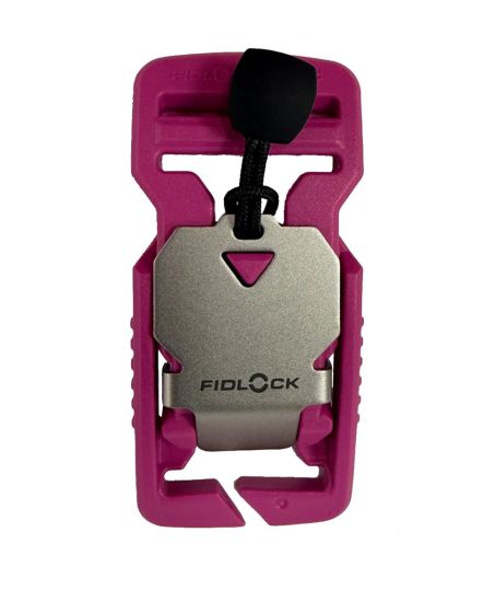 Pink Fidlock V-Buckle - 25mm / 1" Split bar + Stainless Steel Pull Tab  (Pantone 2385)
