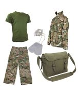 Kids Pack 8 HMTC Trousers, Jacket & Olive T-shirt, Canvas Haversack + Dog Tags