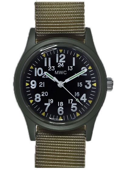 MWC-Classic-1960s-70s-Pattern-Olive-Drab-Vietnam-Watch-on-Khaki-Strap