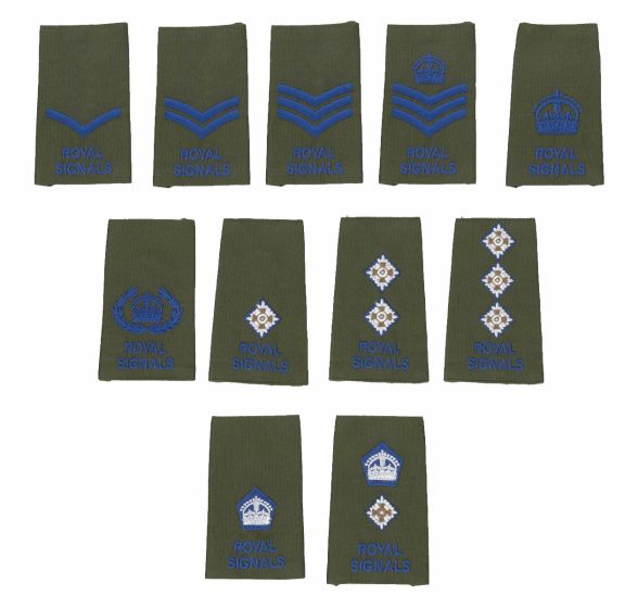 Royal Signals Rank Slide Epaulette Blue on Olive Green - King's Crown CIIIR (C3R) (All Ranks)