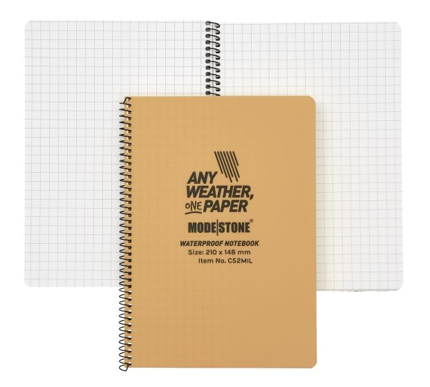 A5 Side Spiral Modestone Waterproof Notepad (100 Pages/50 Sheets) - Military Model - Tan