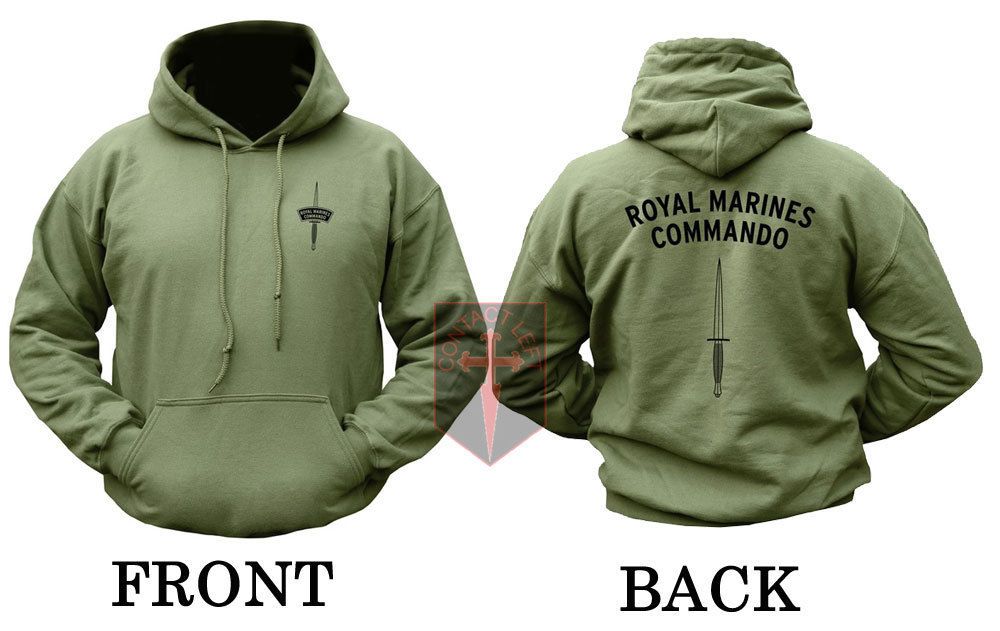 ROYAL MARINES COMMANDO Olive Unisex HOODIE F S DAGGER Design