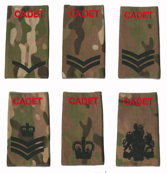 ACF / CCF Rank Slide RED CADET on MTP / Multicam - Black Thread (All Ranks)