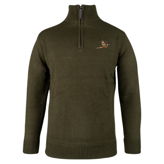Jack Pyke pheasant zip neck pullover olive green front view