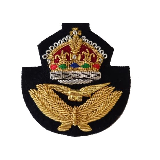RAF Officers Beret Badge - Kings Crown - Wire Embroided