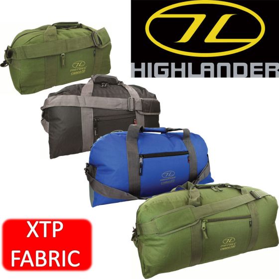 Highlander Cargo 30, 45, 65, 100 litre holdalls in Black , Blue and Olive Green