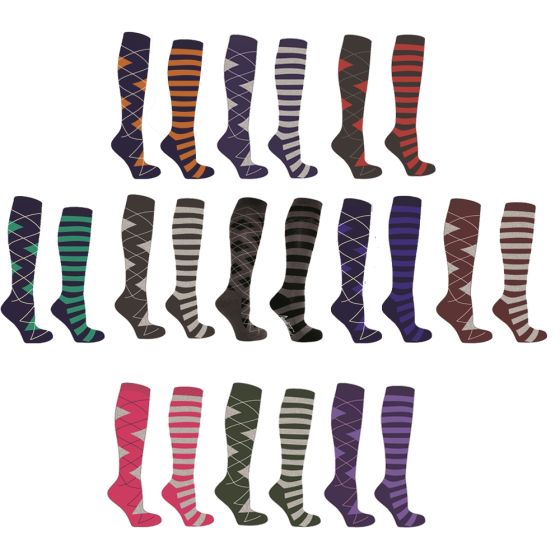 Mark Todd Argyle & Stripe Twin Pack Padded Riding Socks 