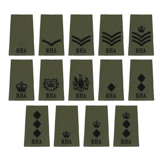 royal-horse-artillery-all-rank-slides-displayed-black-on-olive-green-thread
