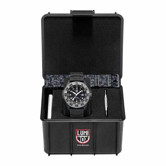 Luminox-Mil-Spec-3350-Series-Black-White-Dial-Grey-Rubber-Strap-Box-View