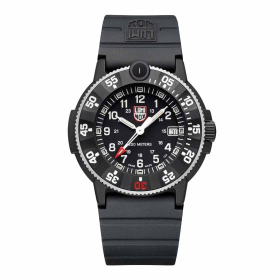 Luminox-43mm-Original-Navy-SEAL-3000-Series-Black-White-Dial-Black-Rub-Strap-Set-Front-View