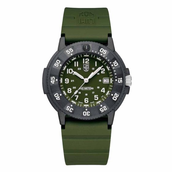 Luminox-43mm-Original-Navy-SEAL-3000-Green-White-Dial-Green-NBR-Strap-Front-View