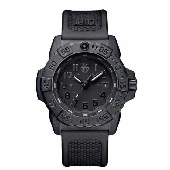 Luminox-Navy-Seal-3500-Black-Out-Black-Black-Dial-Watch-PU-Black-Strap-Front-View