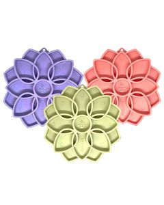 sodapup-softie-mandala-etrays,-from-left-to-right,purple,-green-and-pink
