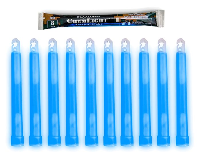10 (TEN) - 8 Hour 6” Military ChemLight (15cm) Blue lightstick (Cyalume® Branded) 