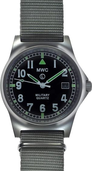 MWC G10 LM Stainless Steel Military Watch on a Grey NATO Military Webbing Strap