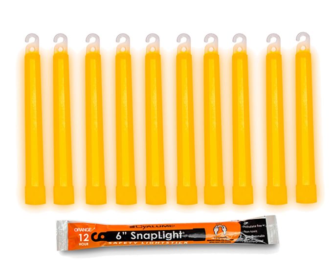 Box of 10 (TEN) 12 Hour 6” SnapLight (15cm) Orange lightstick (Cyalume® Branded)