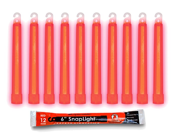 Box of 10 (TEN) 12 Hour 6” SnapLight (15cm) Red lightstick (Cyalume® Branded)