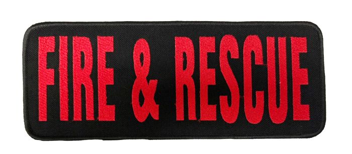 Fire & Rescue Service Embroidered Patch – Red on Black (Velcro-Backed) 25cm x 10cm