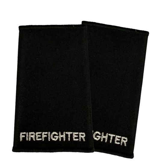 PAIR UK Fire Service Rank Epaulettes – FIREFIGHTER (Silver Embroidery on Black)